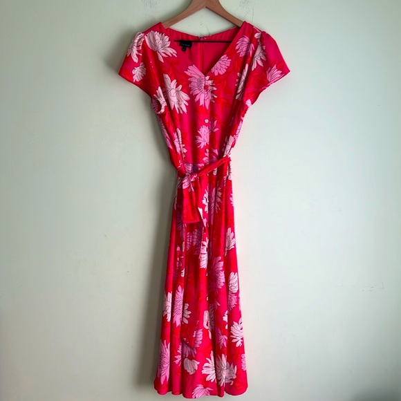 Talbots Floral Print Tie Waist Short Sleeve Dress - Picture 2 of 6